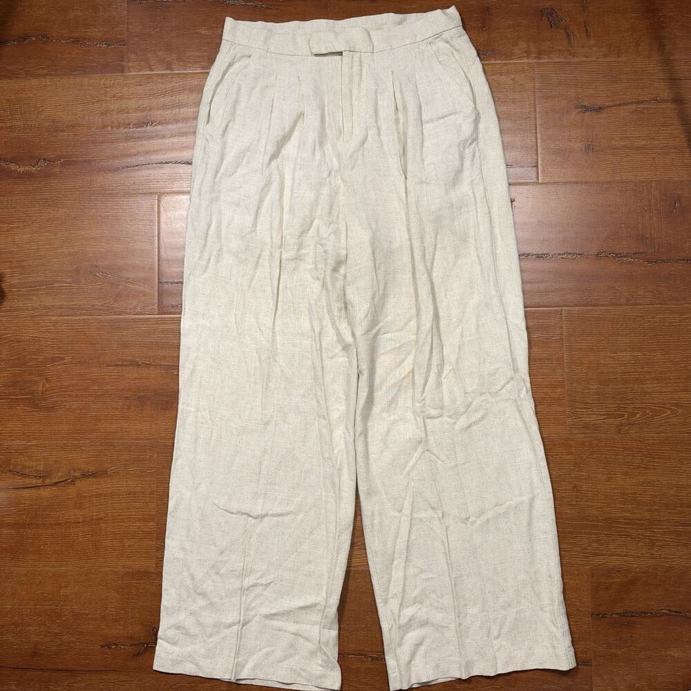 Lili Sidonio Wide Leg Pants Women M 29x28 Beige Double Pleated Linen Blend Retro
